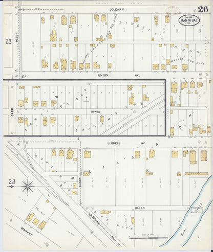 Sanborn Fire Insurance Map from Hannibal, Marion County, Missouri (1899), Sheet #0026 - Historic Sanborn Fire Insurance Map Print, vintage old map wall art, antique decor, genealogy gift, Missouri Missouri map