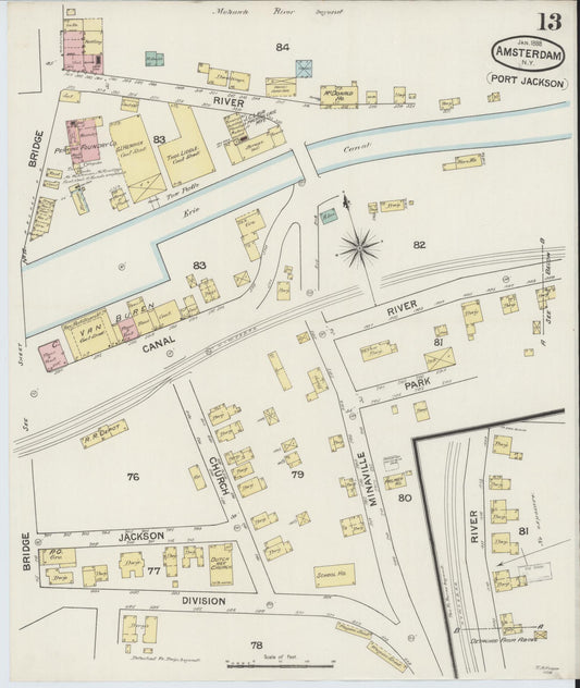 Sanborn Fire Insurance Map from Amsterdam, Montgomery County, New York (1888), Sheet #0013 - Historic Sanborn Fire Insurance Map Print, vintage old map wall art, antique decor, genealogy gift, New York New York map