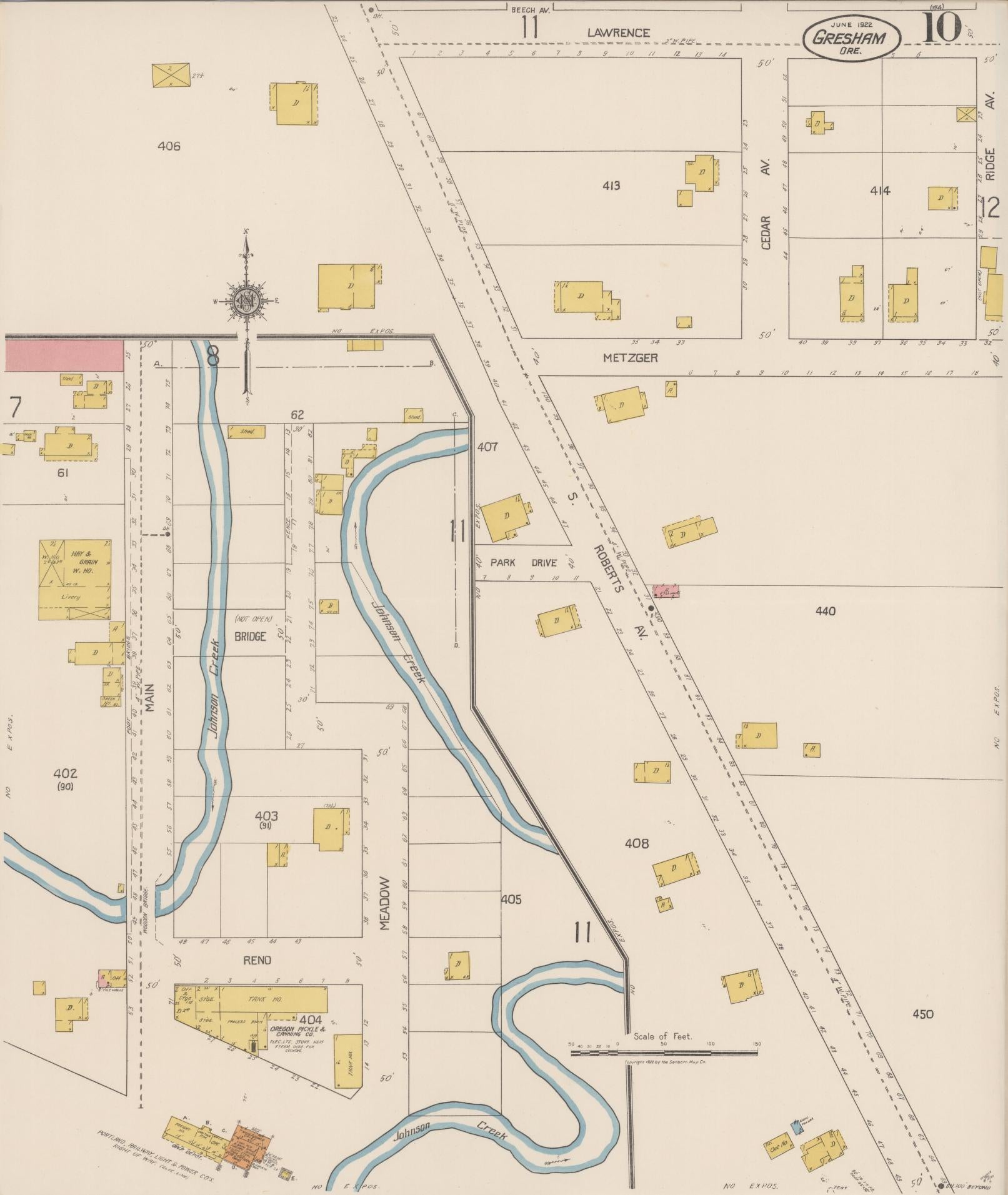 Sanborn Fire Insurance Map from Gresham, Multnomah County, Oregon (1922), Sheet #0010 - Complete Map Set gallery image, historic Sanborn map, vintage wall art, Oregon Oregon