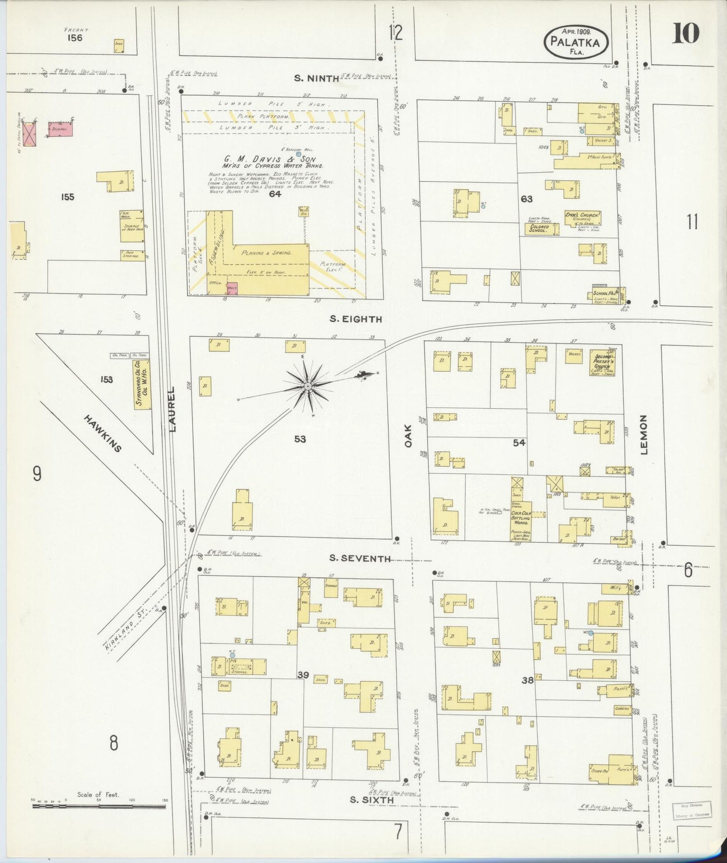 Sanborn Fire Insurance Map from Palatka, Putnam County, Florida (1909), Sheet #0010 - Complete Map Set gallery image, historic Sanborn map, vintage wall art, Florida Florida