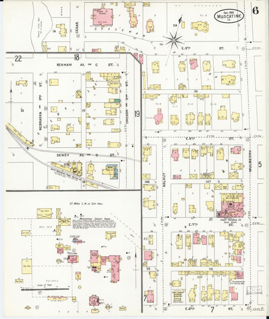 Sanborn Fire Insurance Map from Muscatine, Muscatine County, Iowa (1905), Sheet #0006 - Historic Sanborn Fire Insurance Map Print, vintage old map wall art