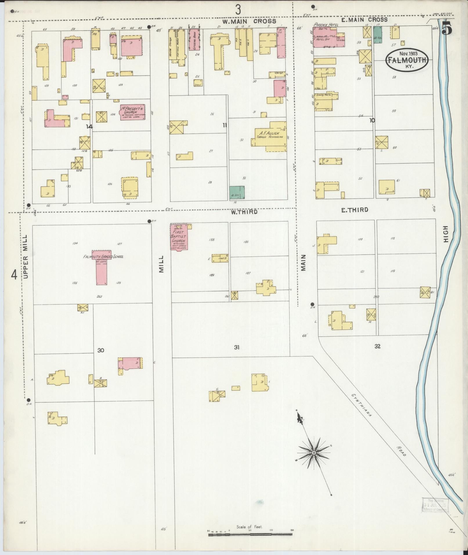 Sanborn Fire Insurance Map from Falmouth, Pendleton County, Kentucky (1903), Sheet #0005 - Historic Sanborn Fire Insurance Map Print, vintage old map wall art, antique decor, genealogy gift, Kentucky Kentucky map