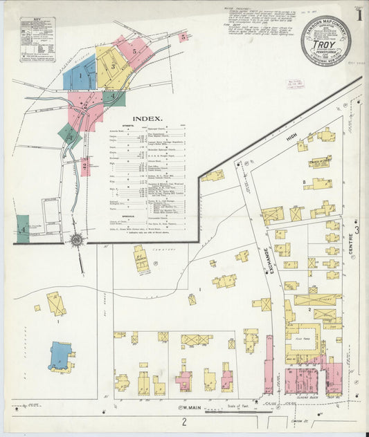 Sanborn Fire Insurance Map from Troy, Bradford County, Pennsylvania (1911), Sheet #0001 - Historic Sanborn Fire Insurance Map Print, vintage old map wall art, antique decor, genealogy gift, Pennsylvania Pennsylvania map