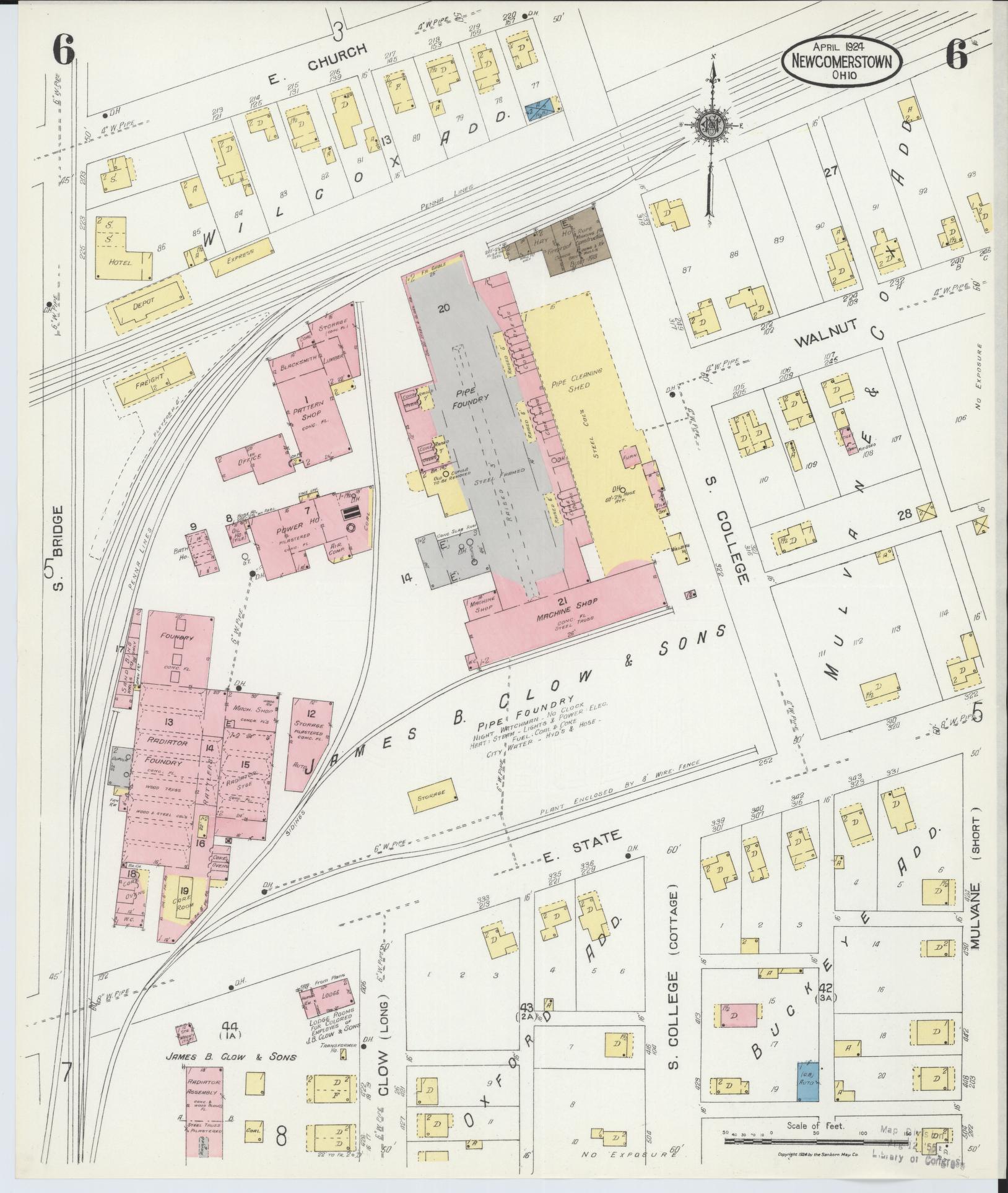 Sanborn Fire Insurance Map from Newcomerstown, Tuscarawas County, Ohio (1924), Sheet #0006 - Complete Map Set gallery image, historic Sanborn map, vintage wall art, Ohio Ohio