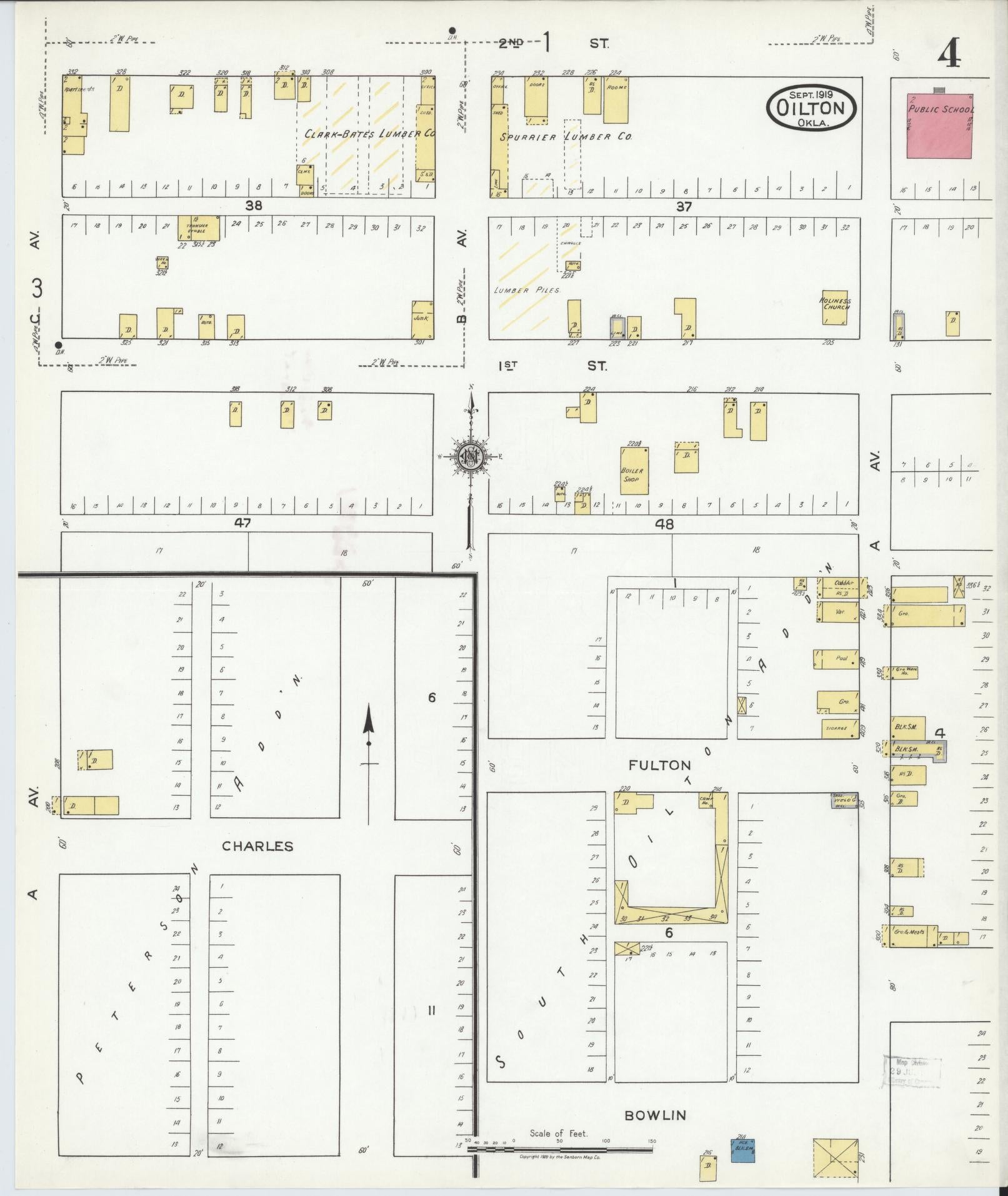 Sanborn Fire Insurance Map from Oilton, Creek County, Oklahoma (1919), Sheet #0004 - Complete Map Set gallery image, historic Sanborn map, vintage wall art, Oklahoma Oklahoma