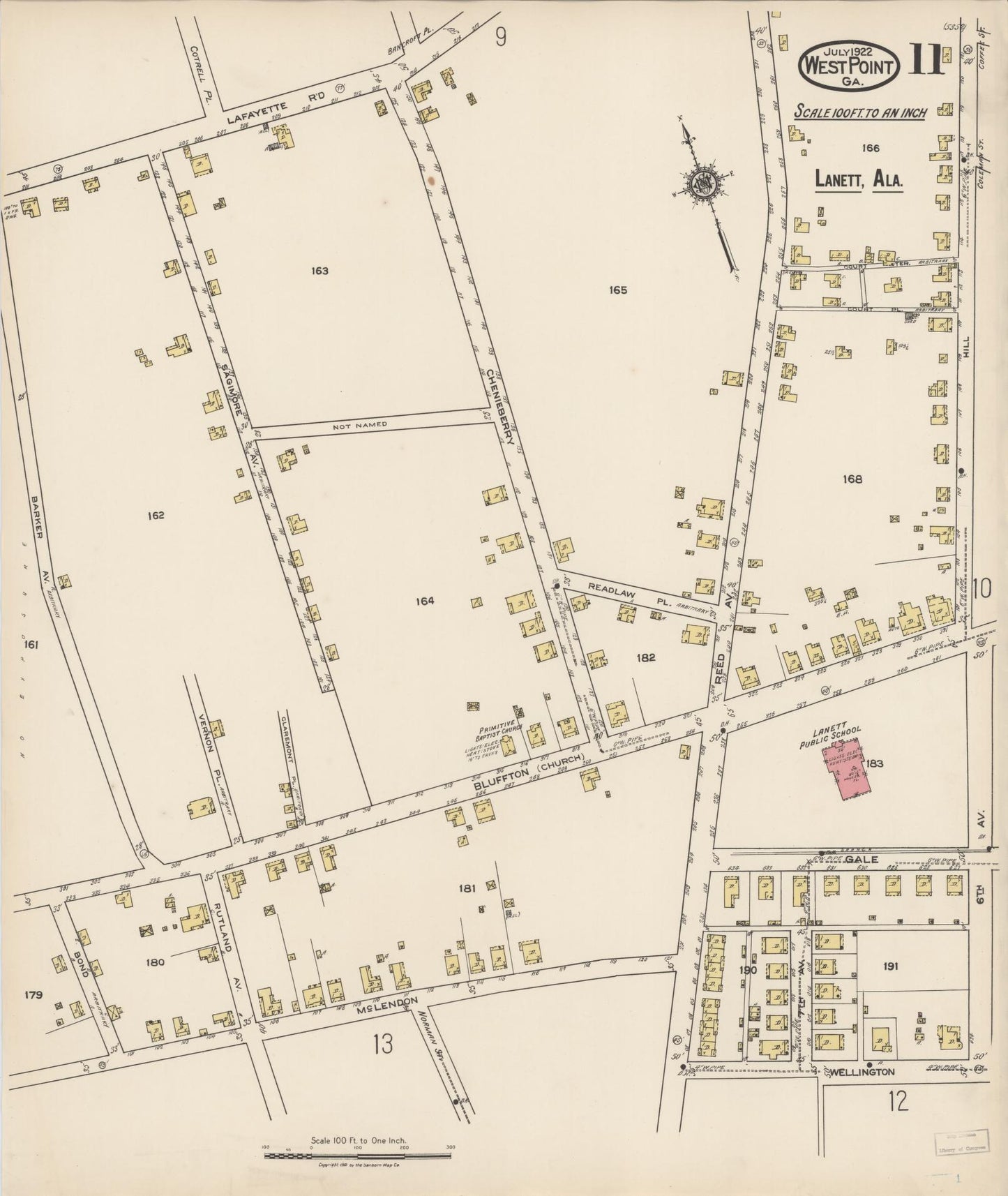 Sanborn Fire Insurance Map from West Point, Troup County, Georgia (1922), Sheet #0011 - Complete Map Set gallery image, historic Sanborn map, vintage wall art, Georgia Georgia