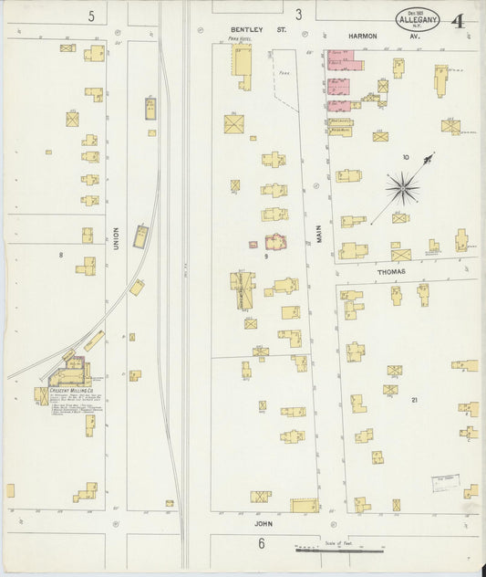 Sanborn Fire Insurance Map from Allegany, Cattaraugus County, New York (1901), Sheet #0004 - Historic Sanborn Fire Insurance Map Print, vintage old map wall art, antique decor, genealogy gift, New York New York map