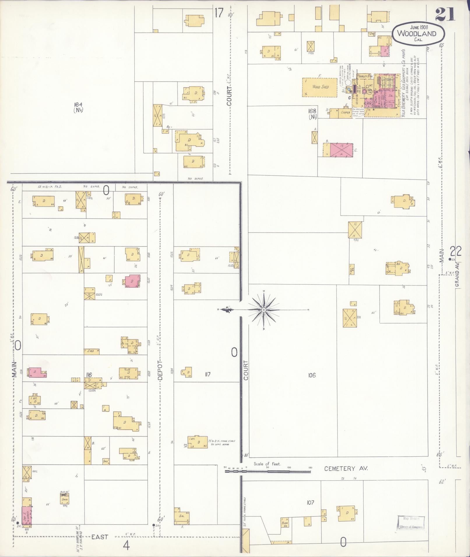 Sanborn Fire Insurance Map from Woodland, Yolo County, California (1906), Sheet #0021 - Complete Map Set gallery image, historic Sanborn map, vintage wall art, California California