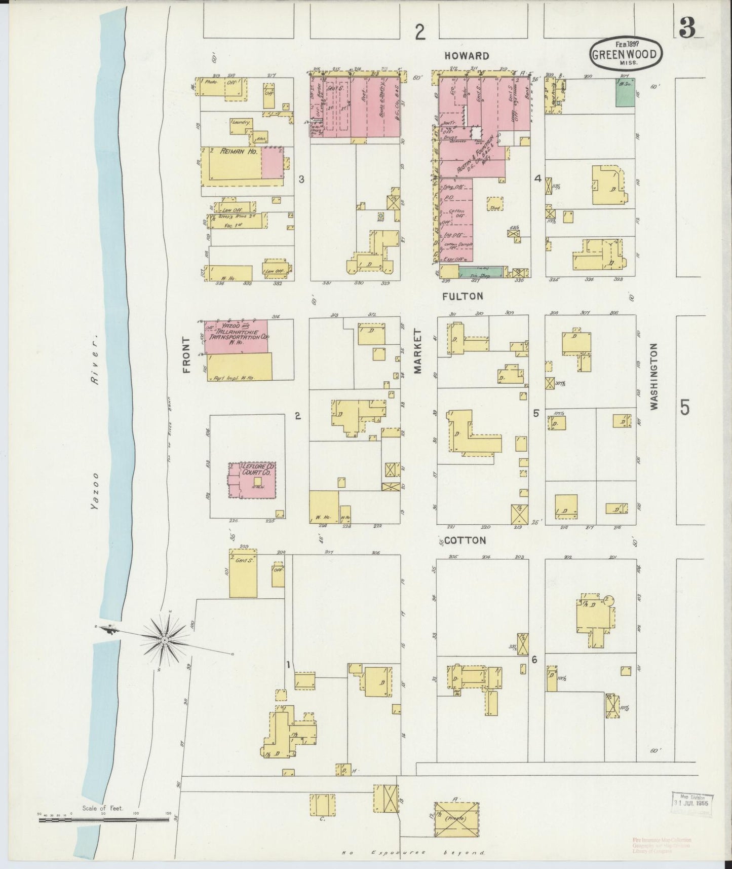 Sanborn Fire Insurance Map from Greenwood, Leflore County, Mississippi (1897), Sheet #0003 - Historic Sanborn Fire Insurance Map Print, vintage old map wall art, antique decor, genealogy gift, Mississippi Mississippi map