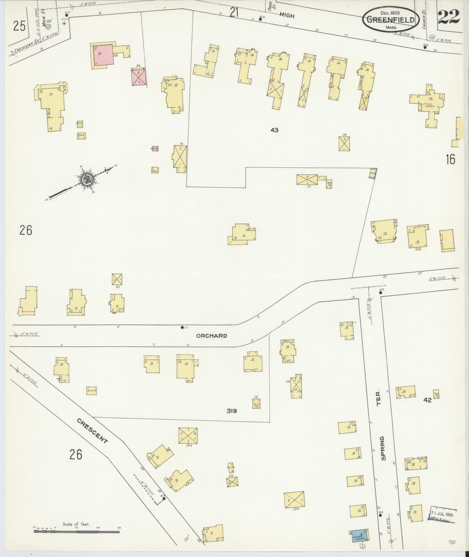 Sanborn Fire Insurance Map from Greenfield, Franklin County, Massachusetts (1909), Sheet #0022 - Complete Map Set gallery image, historic Sanborn map, vintage wall art, Massachusetts Massachusetts