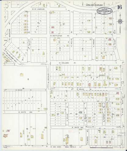 Sanborn Fire Insurance Map from Independence, Jackson County, Missouri (1916), Sheet #0016 - Historic Sanborn Fire Insurance Map Print, vintage old map wall art, antique decor, genealogy gift, Missouri Missouri map