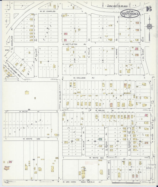 Sanborn Fire Insurance Map from Independence, Jackson County, Missouri (1916), Sheet #0016 - Historic Sanborn Fire Insurance Map Print, vintage old map wall art, antique decor, genealogy gift, Missouri Missouri map