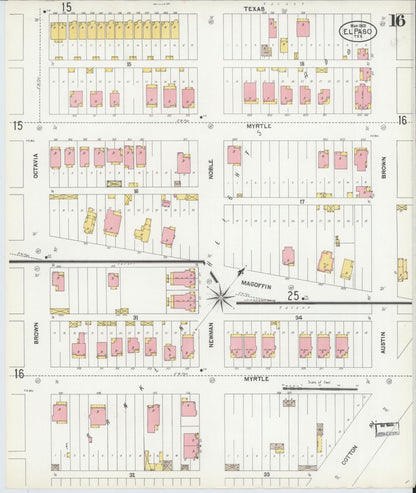 Sanborn Fire Insurance Map from El Paso, El Paso County, Texas (1902), Sheet #0016 - Complete Map Set gallery image, historic Sanborn map, vintage wall art, Texas Texas