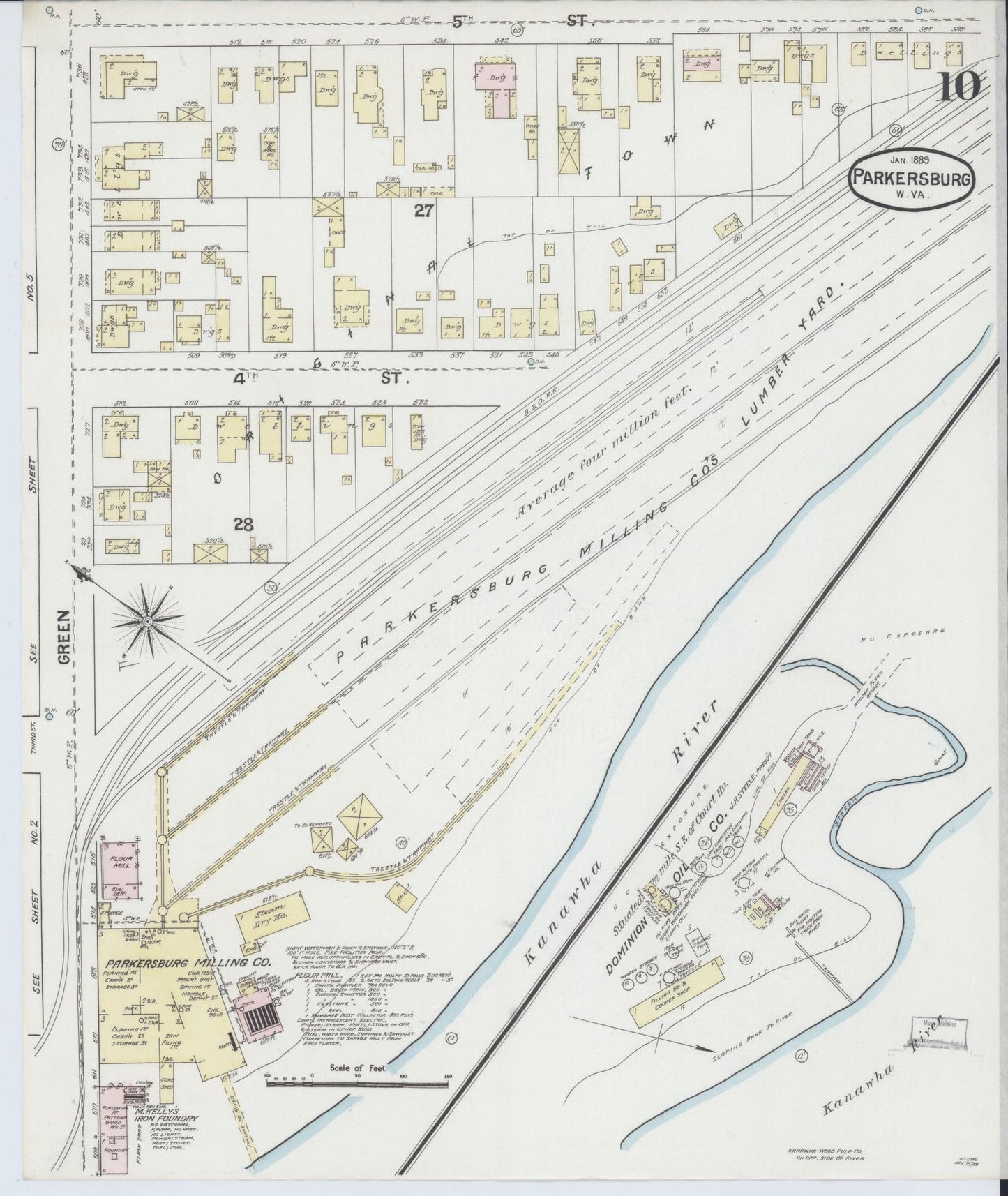 Sanborn Fire Insurance Map from Parkersburg, Wood County, West Virginia (1889), Sheet #0010 - Complete Map Set gallery image, historic Sanborn map, vintage wall art, West Virginia West Virginia