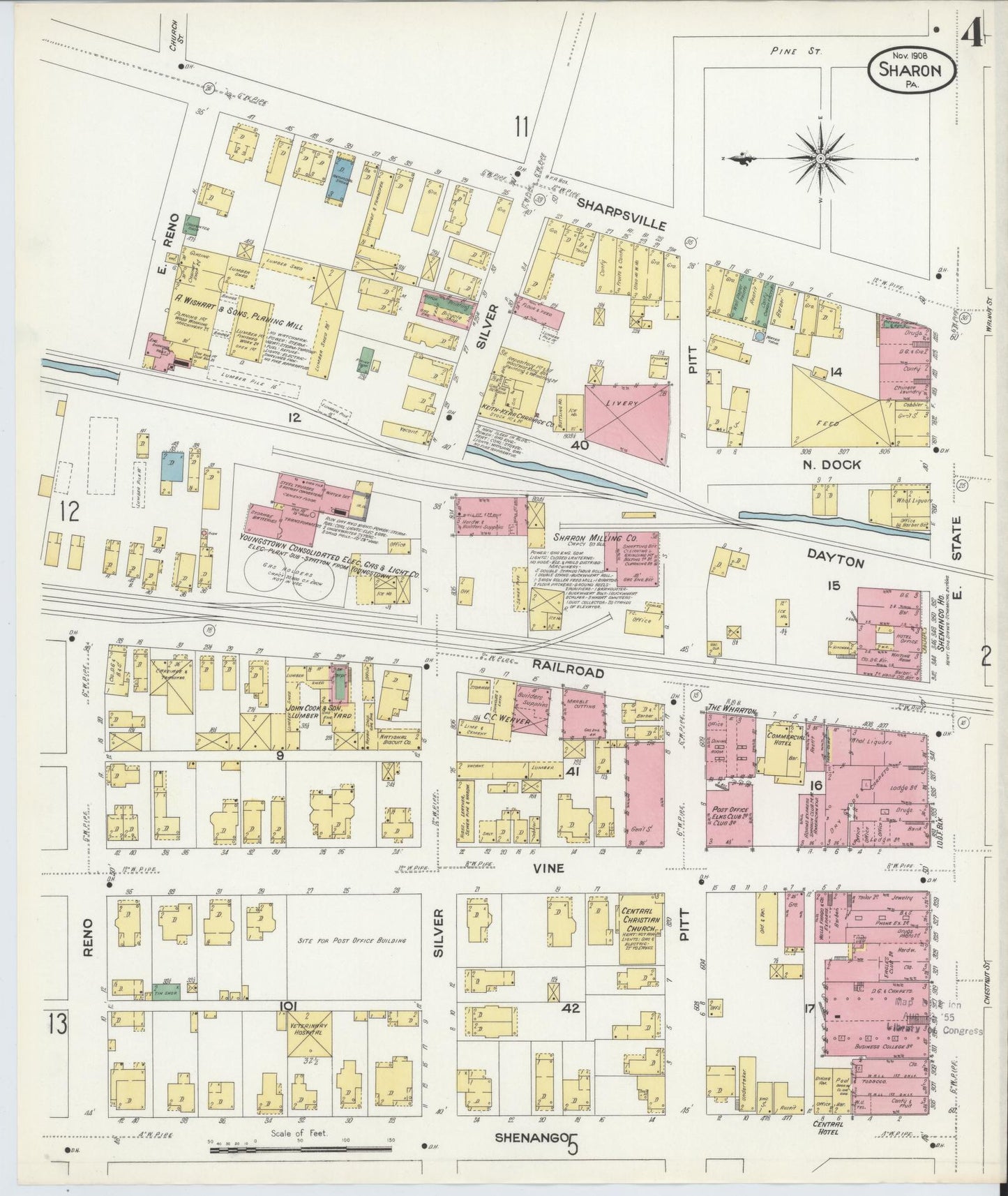 Sanborn Fire Insurance Map from Sharon, Mercer County, Pennsylvania (1908), Sheet #0004 - Complete Map Set gallery image, historic Sanborn map, vintage wall art, Pennsylvania Pennsylvania