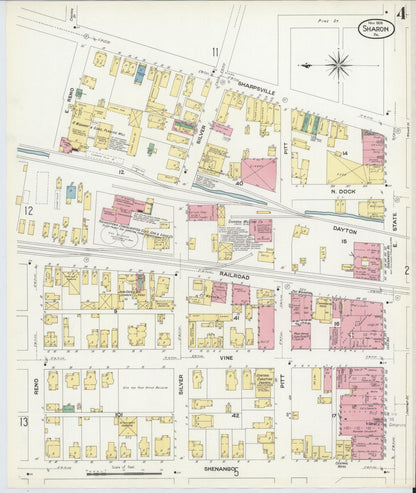 Sanborn Fire Insurance Map from Sharon, Mercer County, Pennsylvania (1908), Sheet #0004 - Complete Map Set gallery image, historic Sanborn map, vintage wall art, Pennsylvania Pennsylvania