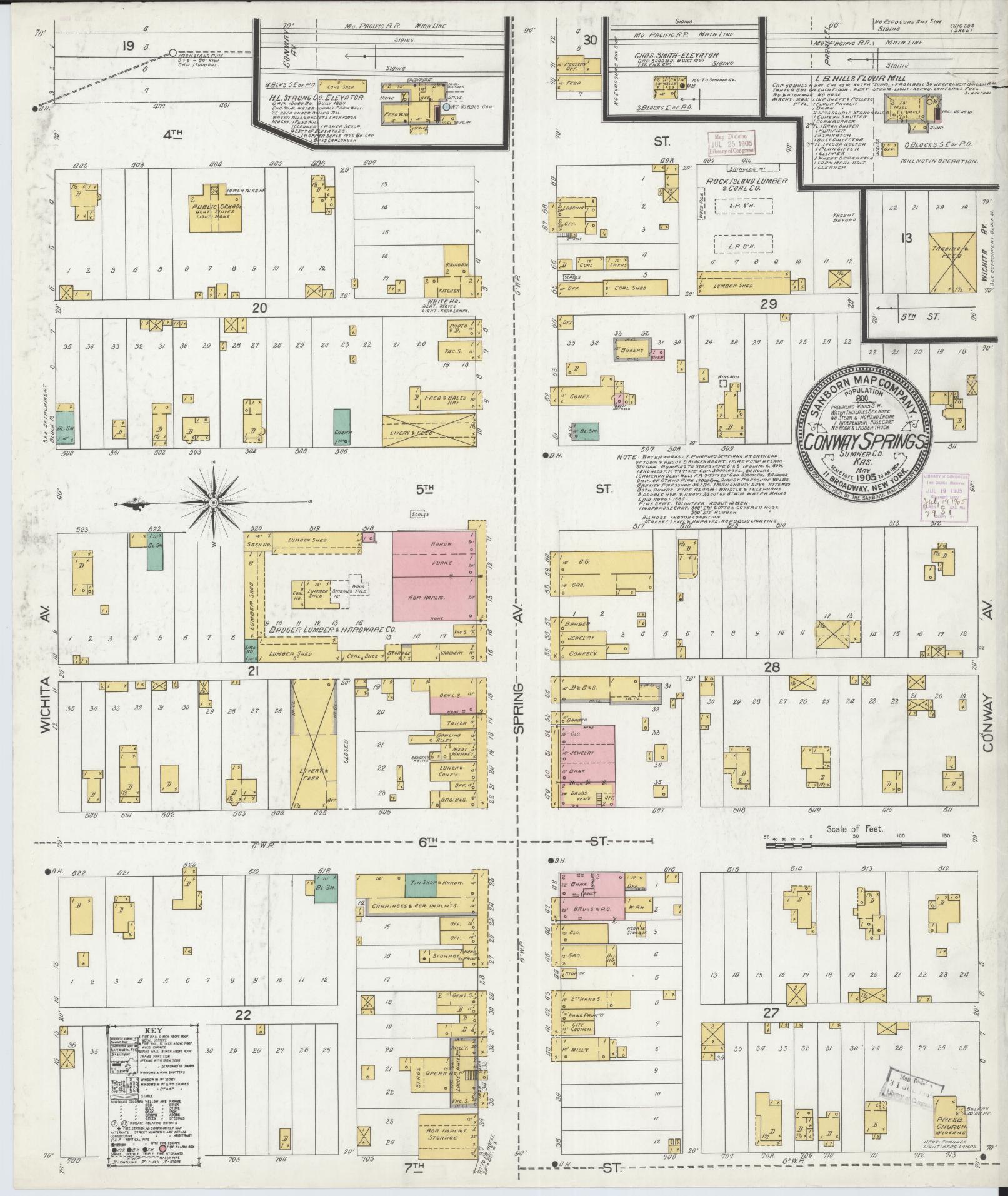 Sanborn Fire Insurance Map from Conway Springs, Summer County, Kansas (1905), Sheet #0001 - Historic Sanborn Fire Insurance Map Print, vintage old map wall art, antique decor, genealogy gift, Kansas Kansas map