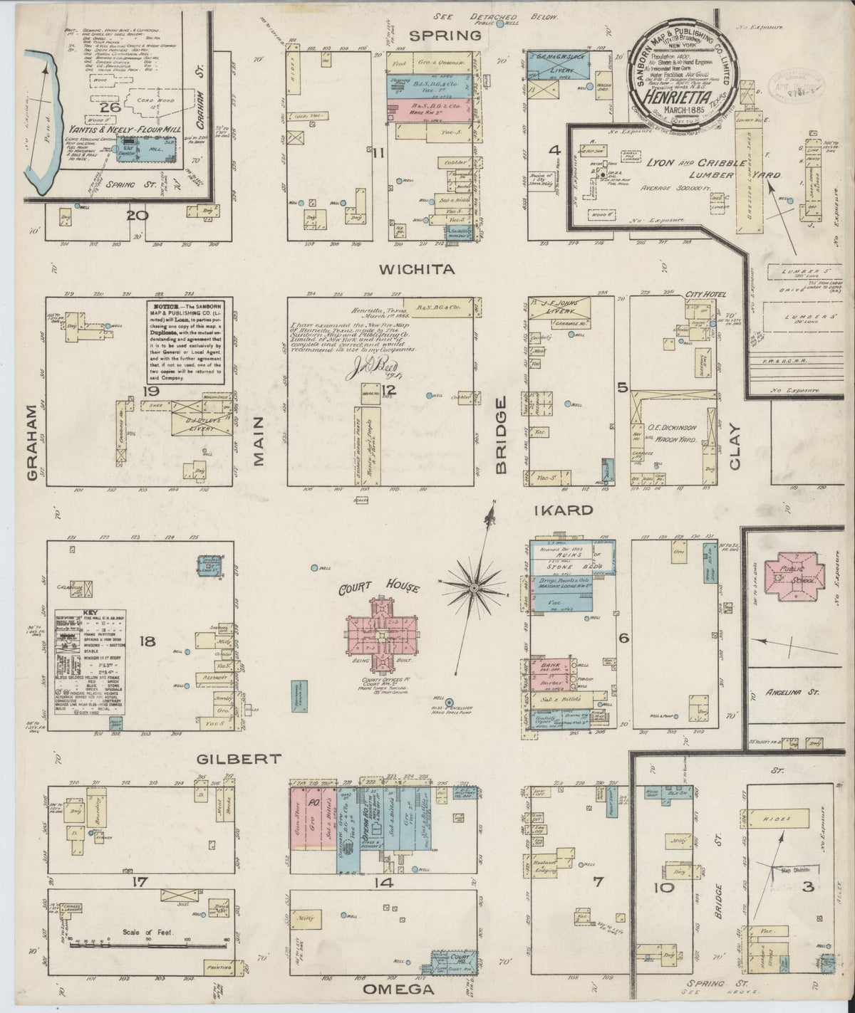 Sanborn Fire Insurance Map from Henrietta, Clay County, Texas (1885), Sheet #0001 - Historic Sanborn Fire Insurance Map Print, vintage old map wall art, antique decor, genealogy gift, Texas Texas map