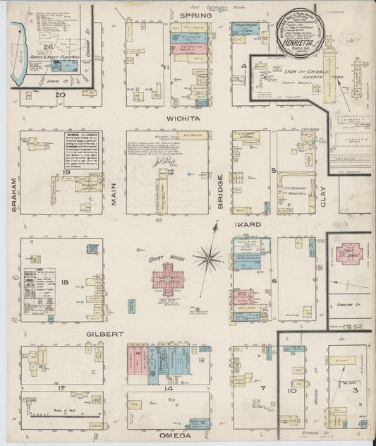 Sanborn Fire Insurance Map from Henrietta, Clay County, Texas (1885), Sheet #0001 - Historic Sanborn Fire Insurance Map Print, vintage old map wall art, antique decor, genealogy gift, Texas Texas map