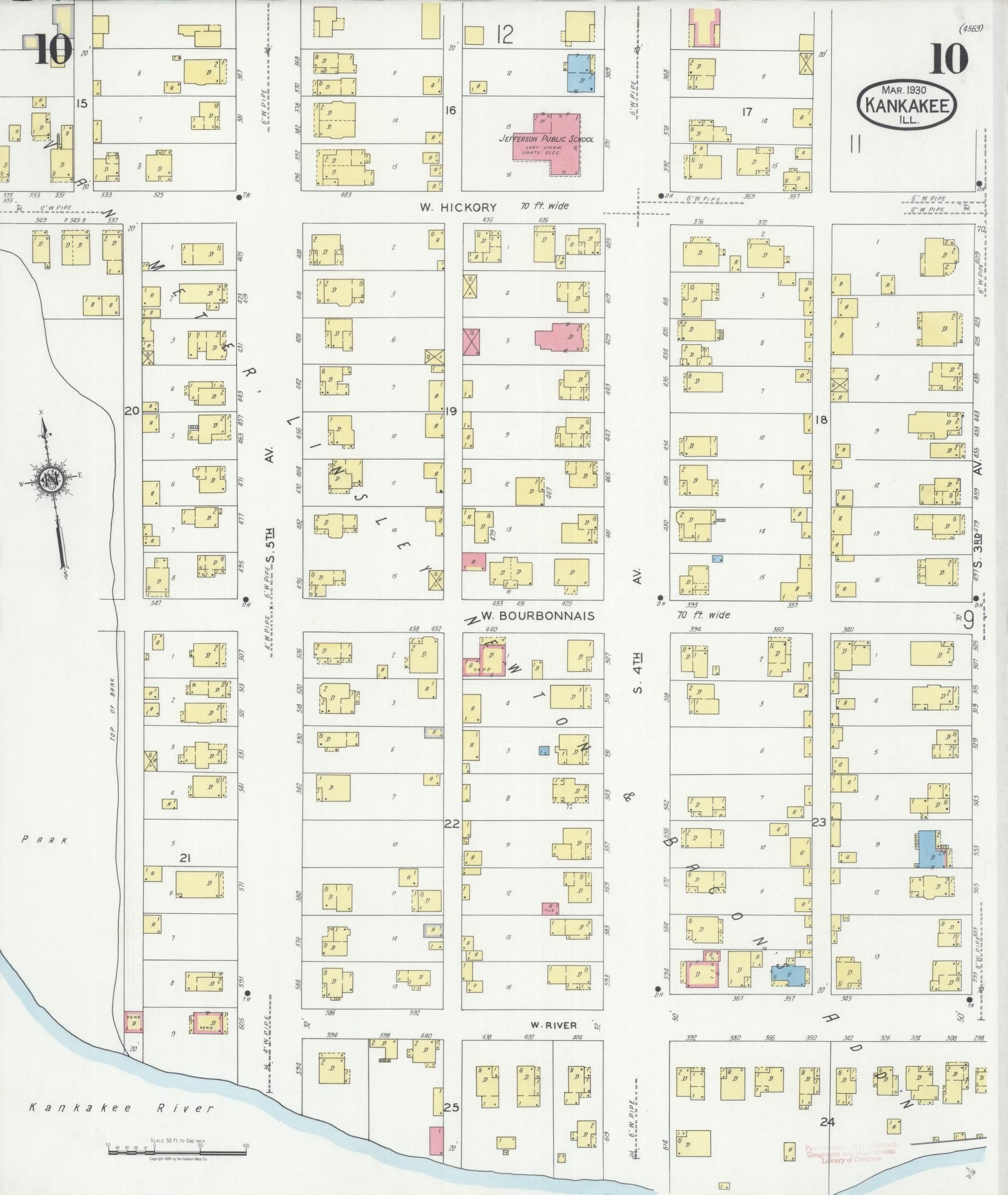 Sanborn Fire Insurance Map from Kankakee, Kankakee County, Illinois (1930), Sheet #0010 - Historic Sanborn Fire Insurance Map Print, vintage old map wall art, antique decor, genealogy gift, Illinois Illinois map