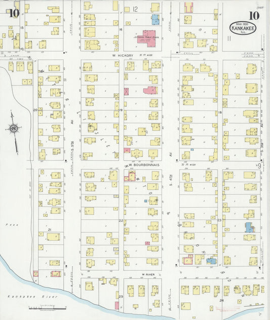 Sanborn Fire Insurance Map from Kankakee, Kankakee County, Illinois (1930), Sheet #0010 - Historic Sanborn Fire Insurance Map Print, vintage old map wall art, antique decor, genealogy gift, Illinois Illinois map