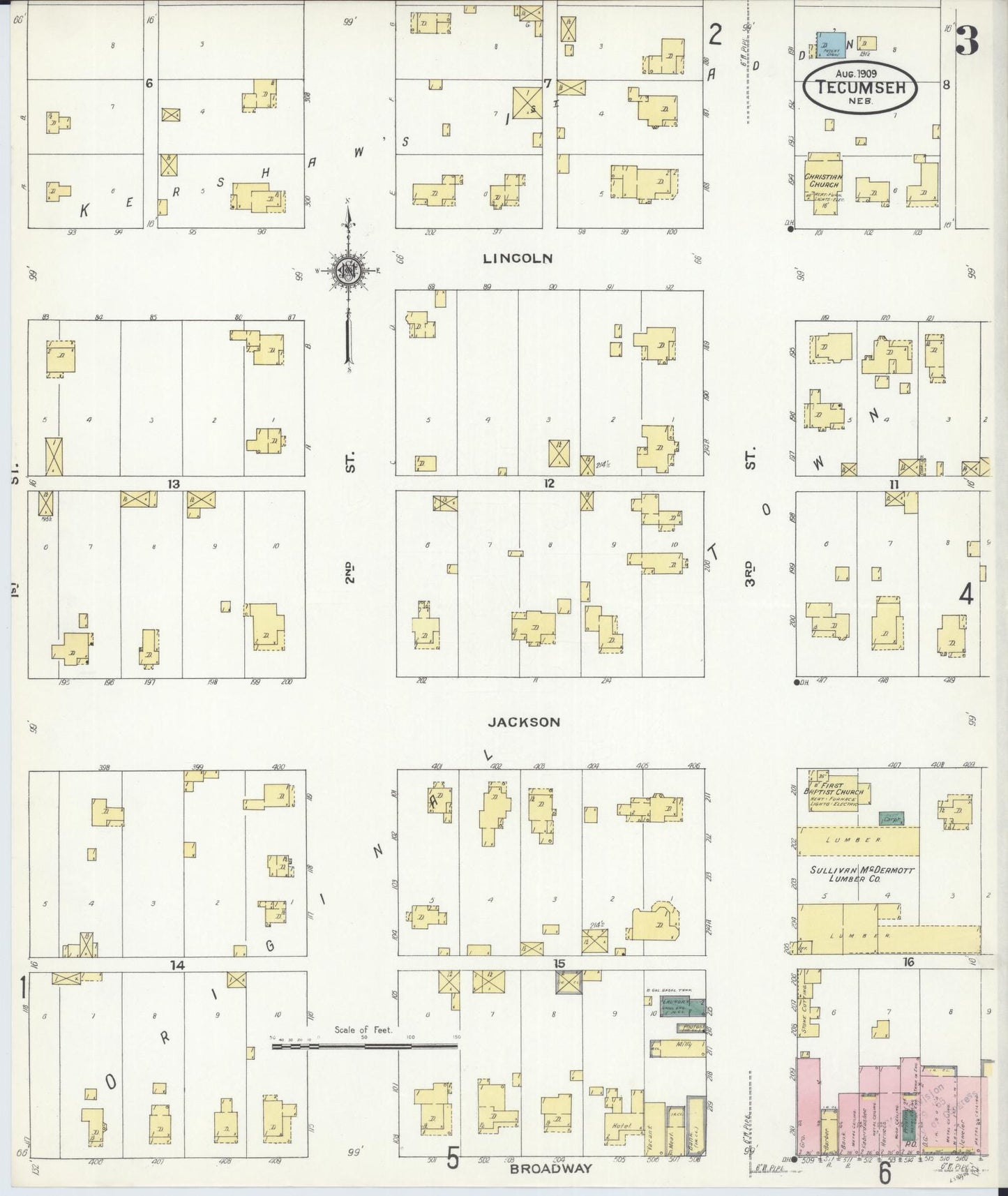Sanborn Fire Insurance Map from Tecumseh, Johnson County, Nebraska (1909), Sheet #0003 - Complete Map Set gallery image, historic Sanborn map, vintage wall art, Nebraska Nebraska