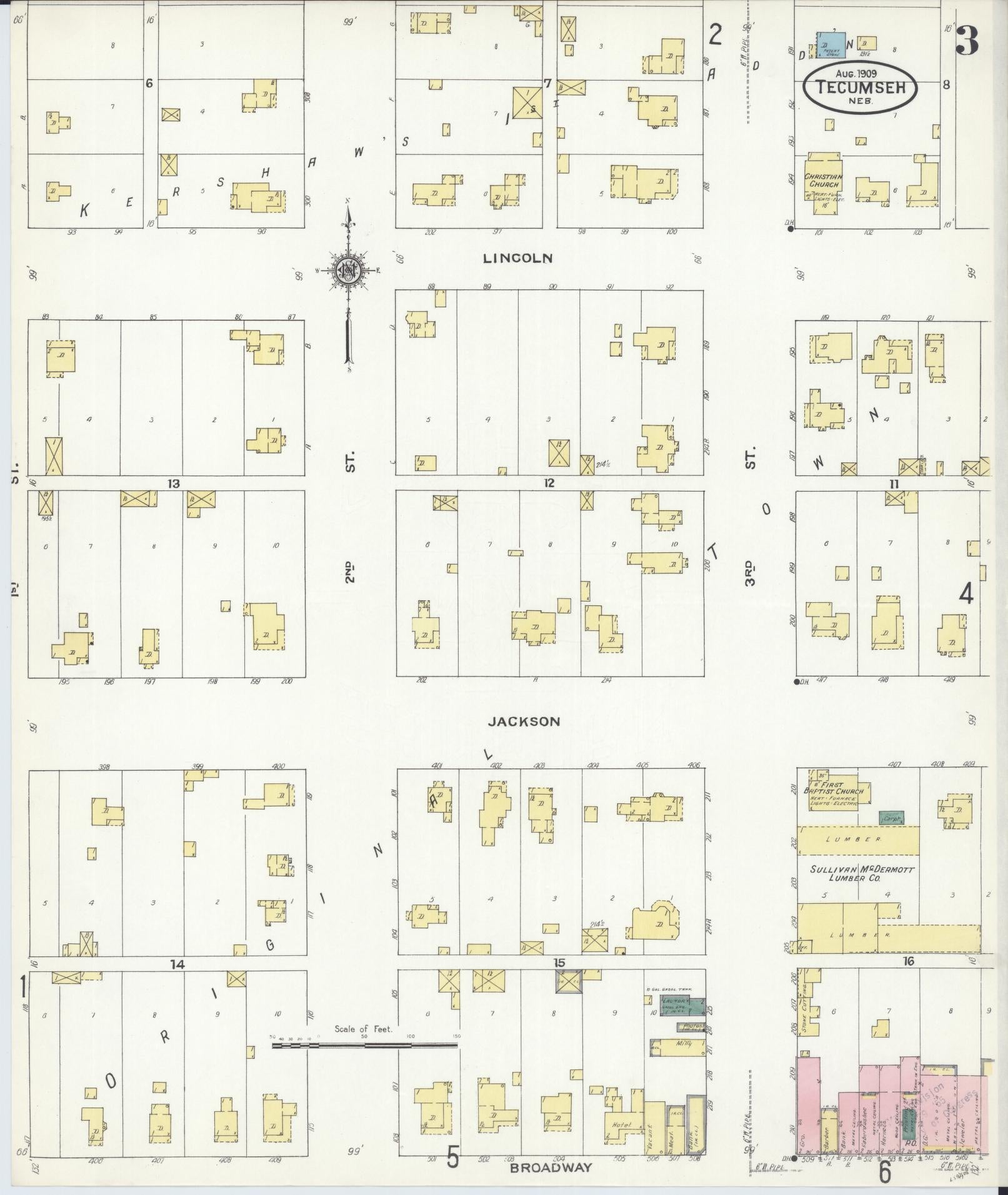 Sanborn Fire Insurance Map from Tecumseh, Johnson County, Nebraska (1909), Sheet #0003 - Complete Map Set gallery image, historic Sanborn map, vintage wall art, Nebraska Nebraska
