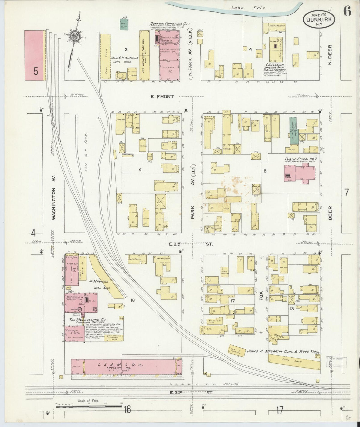 Sanborn Fire Insurance Map from Dunkirk, Chautauqua County, New York (1910), Sheet #0006 - Complete Map Set gallery image, historic Sanborn map, vintage wall art, New York New York