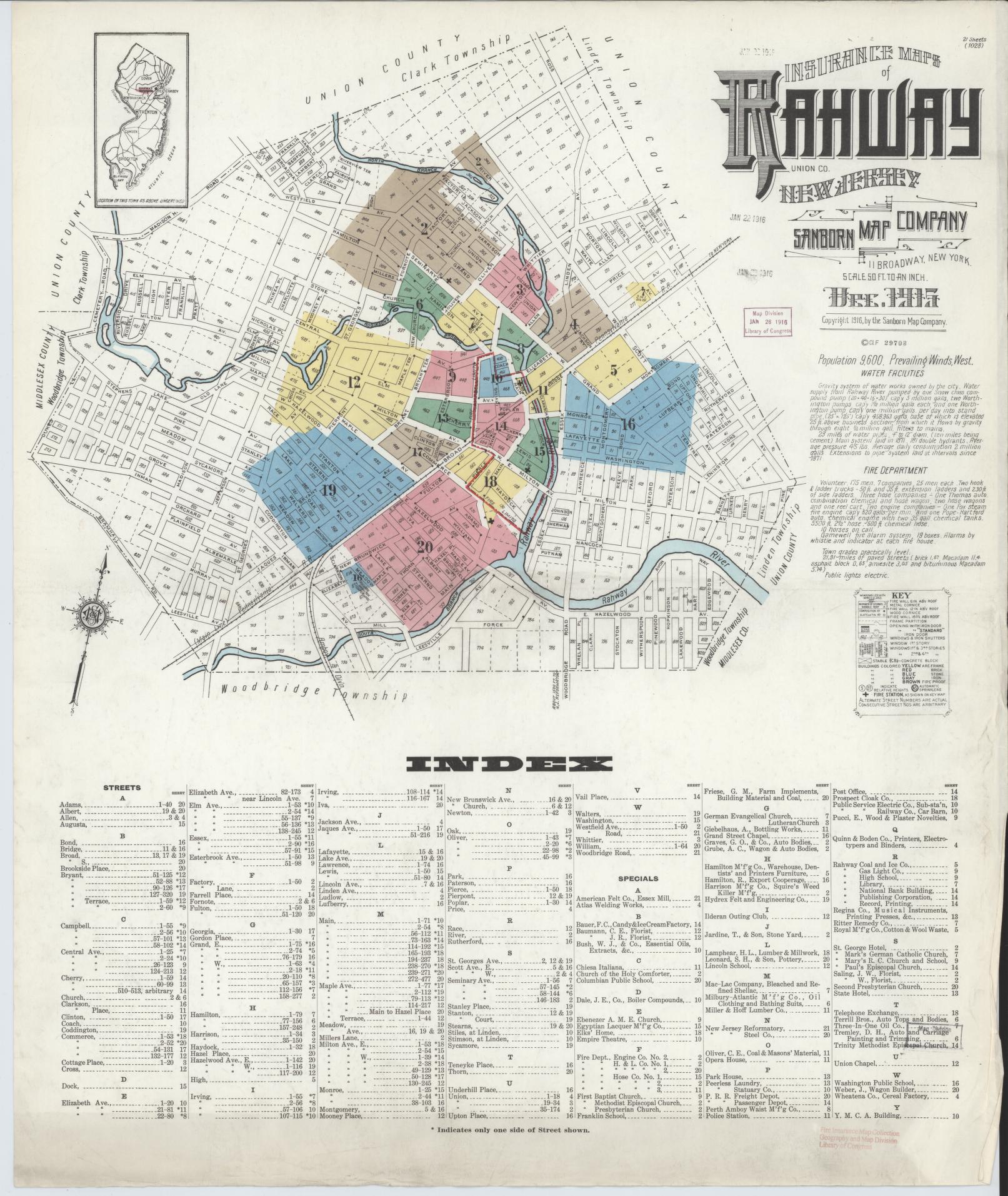 Sanborn Fire Insurance Map from Rahway, Union County, New Jersey. (1915) – Historic Sanborn Fire Insurance Map Print