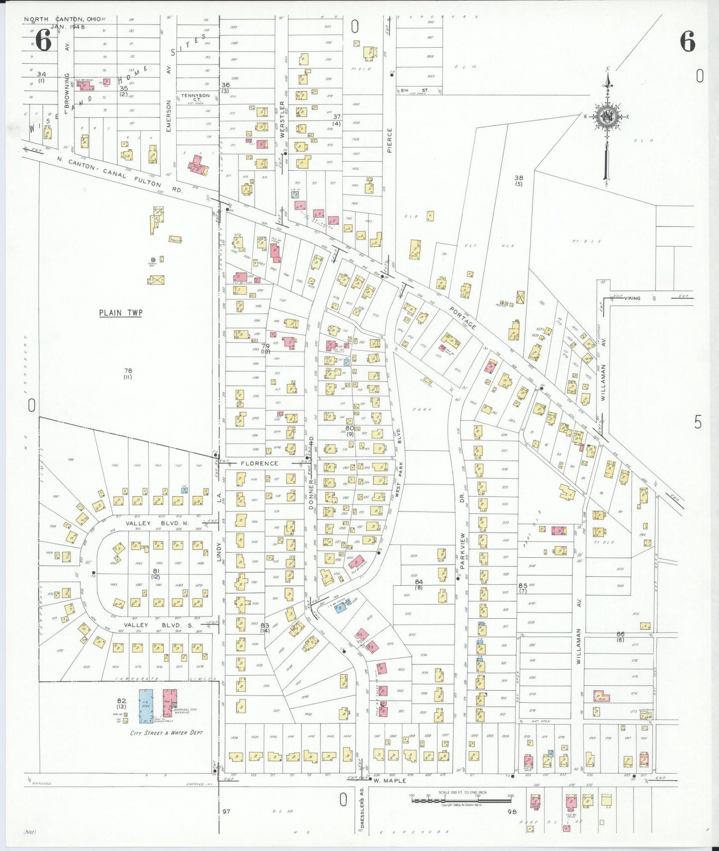 Sanborn Fire Insurance Map from North Canton, Stark County, Ohio (1948), Sheet #0006 - Historic Sanborn Fire Insurance Map Print, vintage old map wall art, antique decor, genealogy gift, Ohio Ohio map