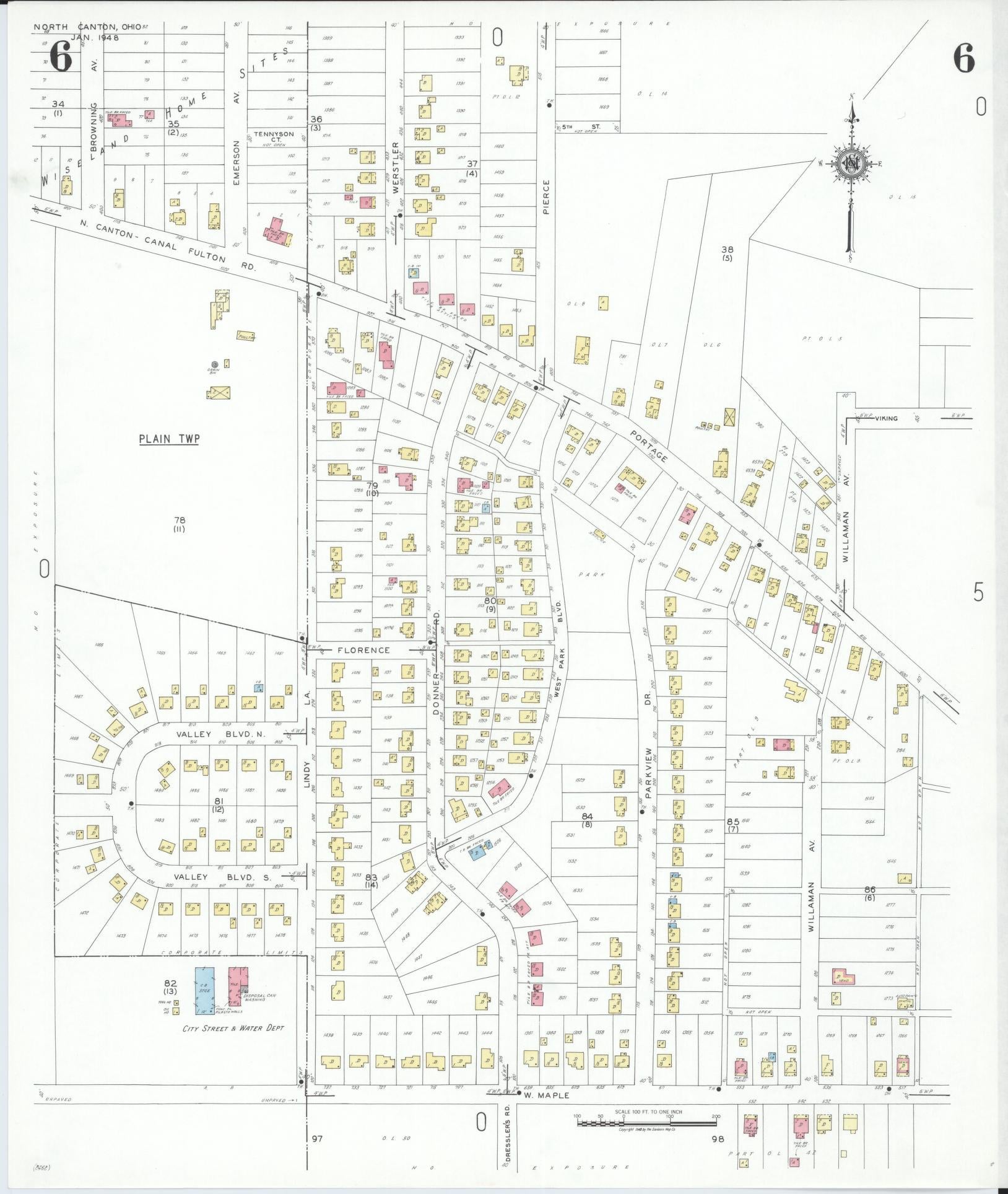 Sanborn Fire Insurance Map from North Canton, Stark County, Ohio (1948), Sheet #0006 - Historic Sanborn Fire Insurance Map Print, vintage old map wall art, antique decor, genealogy gift, Ohio Ohio map