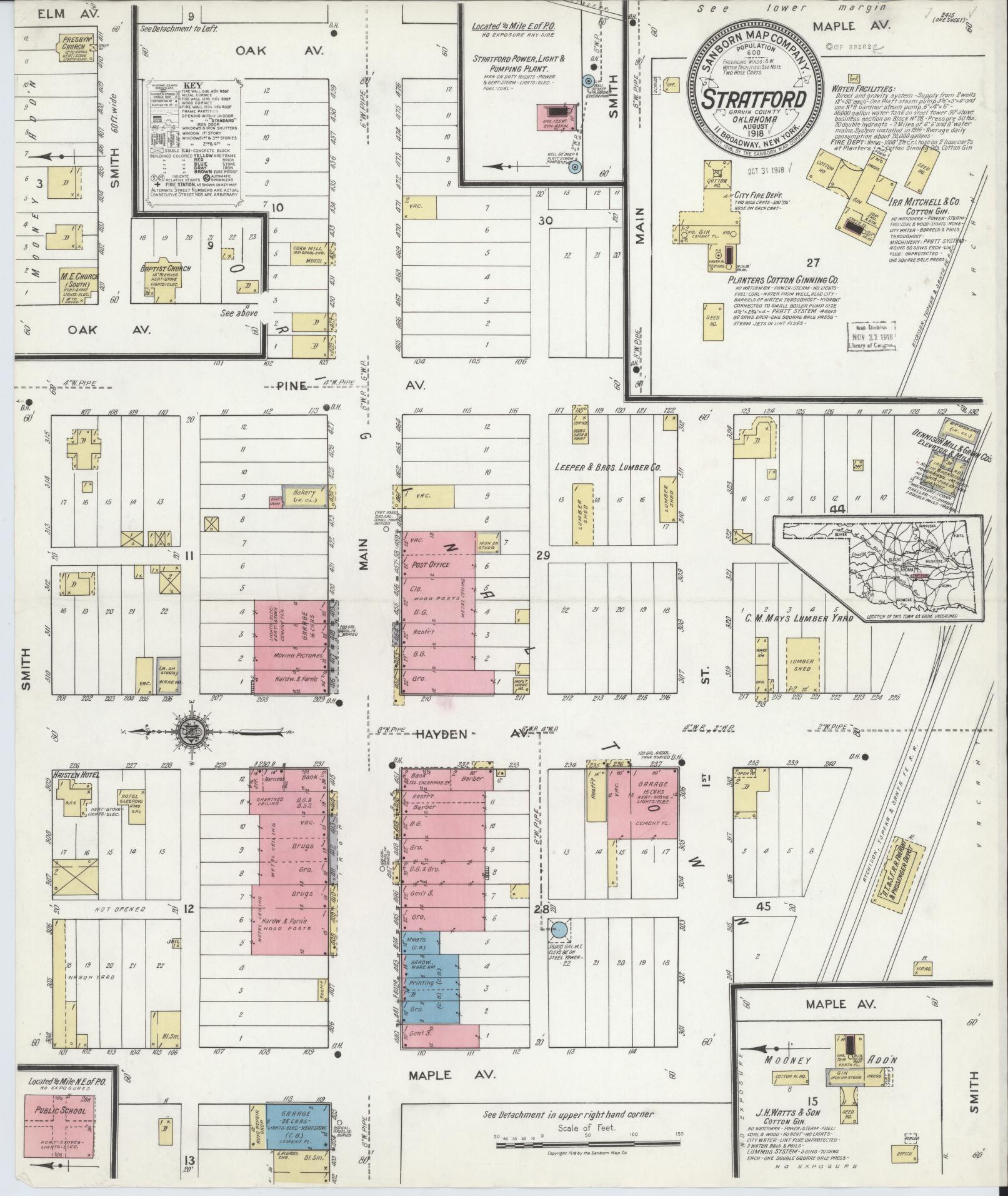 Sanborn Fire Insurance Map from Stratford, Garvin County, Oklahoma (1918), Sheet #0001 - Historic Sanborn Fire Insurance Map Print, vintage old map wall art, antique decor, genealogy gift, Oklahoma Oklahoma map
