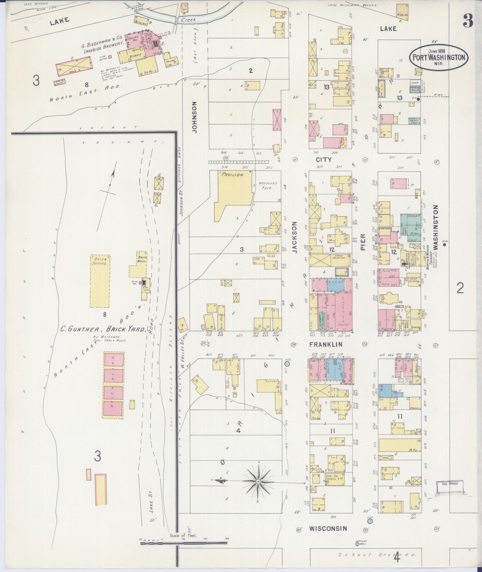 Sanborn Fire Insurance Map from Port Washington, Ozaukee County, Wisconsin (1898), Sheet #0003 - Historic Sanborn Fire Insurance Map Print, vintage old map wall art, antique decor, genealogy gift, Wisconsin Wisconsin map