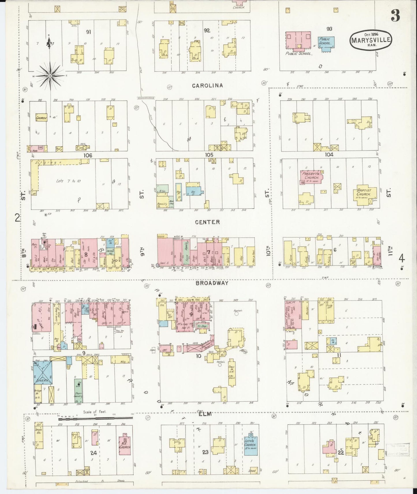 Sanborn Fire Insurance Map from Marysville, Marshall County, Kansas (1896), Sheet #0003 - Historic Sanborn Fire Insurance Map Print, vintage old map wall art, antique decor, genealogy gift, Kansas Kansas map