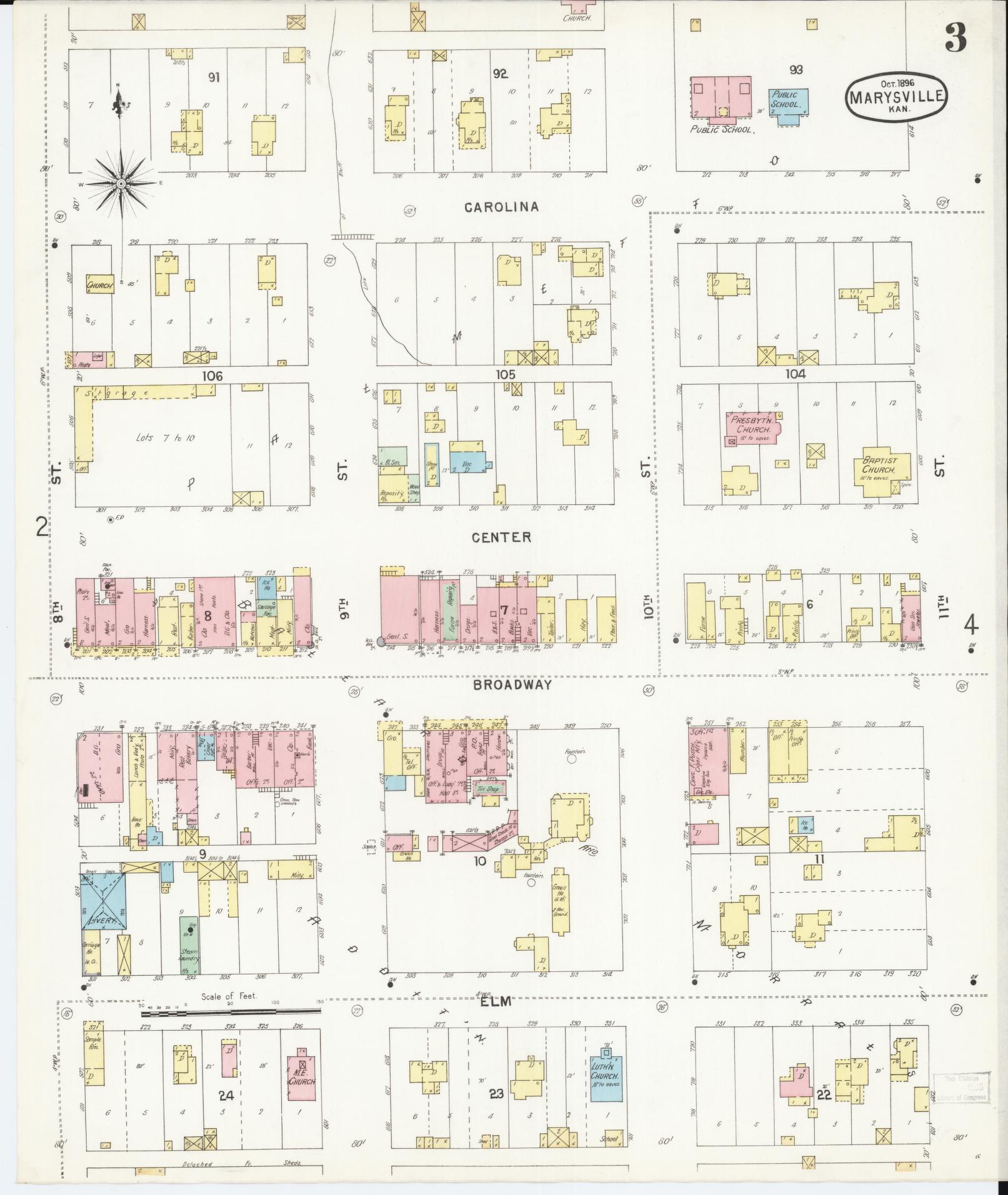 Sanborn Fire Insurance Map from Marysville, Marshall County, Kansas (1896), Sheet #0003 - Historic Sanborn Fire Insurance Map Print, vintage old map wall art, antique decor, genealogy gift, Kansas Kansas map