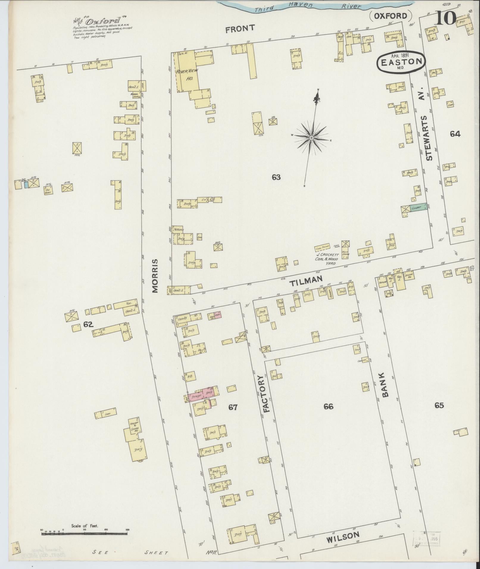 Sanborn Fire Insurance Map from Easton, Talbot County, Maryland (1891), Sheet #0010 - Historic Sanborn Fire Insurance Map Print, vintage old map wall art, antique decor, genealogy gift, Maryland Maryland map