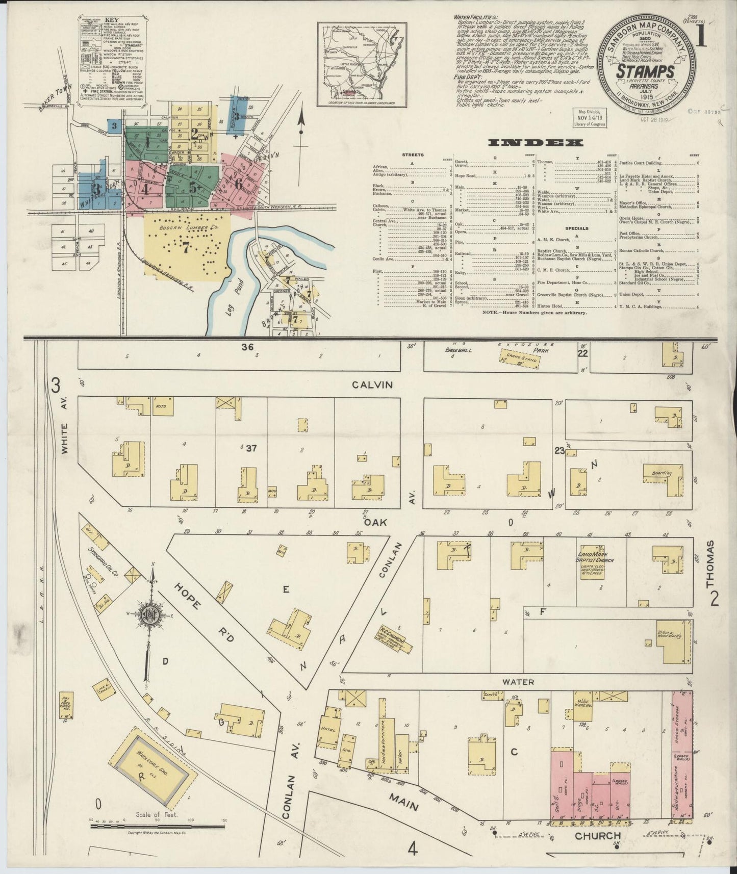 Sanborn Fire Insurance Map from Stamps, Lafayette County, Arkansas. (1919) – Historic Sanborn Fire Insurance Map Print