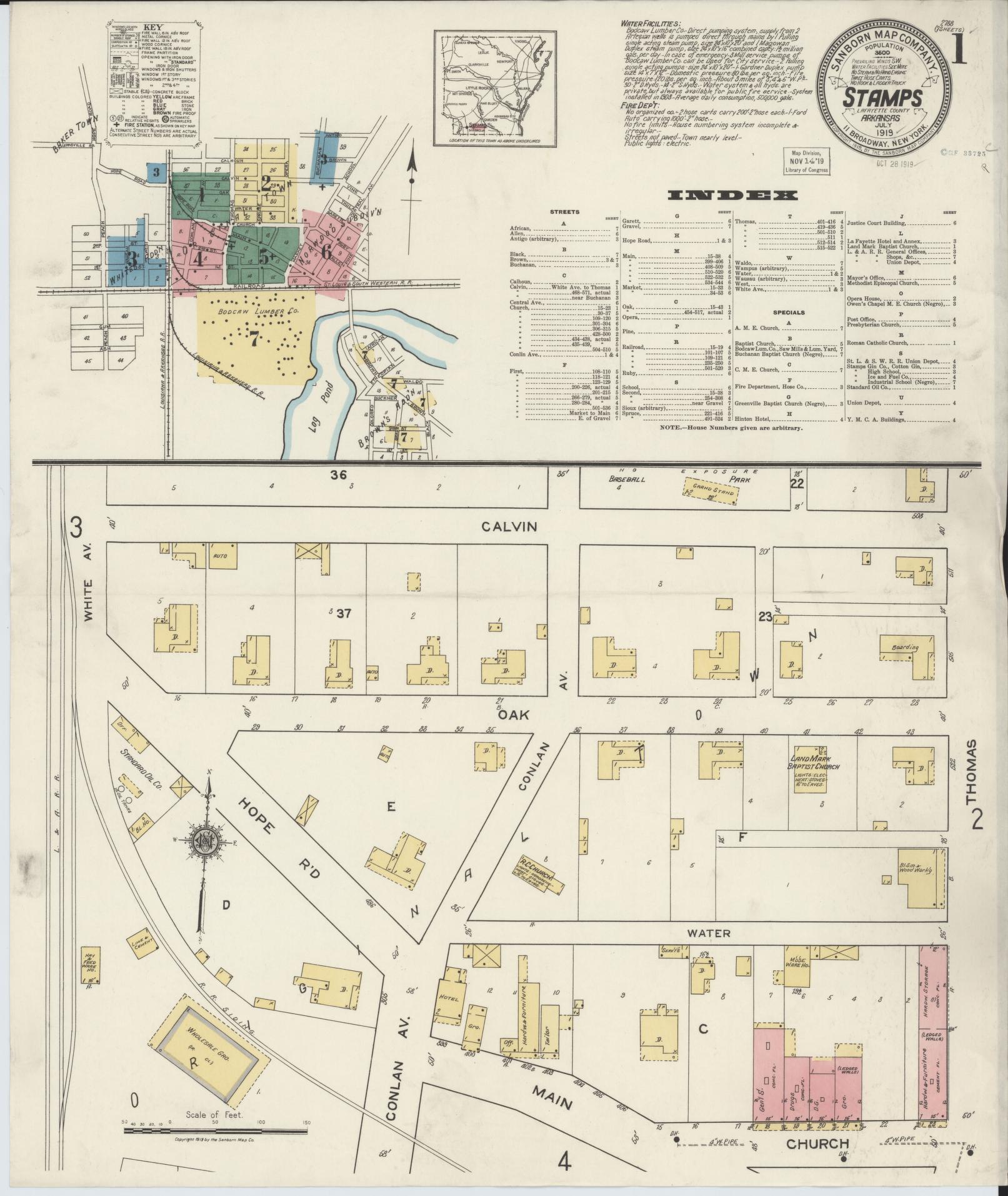 Sanborn Fire Insurance Map from Stamps, Lafayette County, Arkansas. (1919) – Historic Sanborn Fire Insurance Map Print