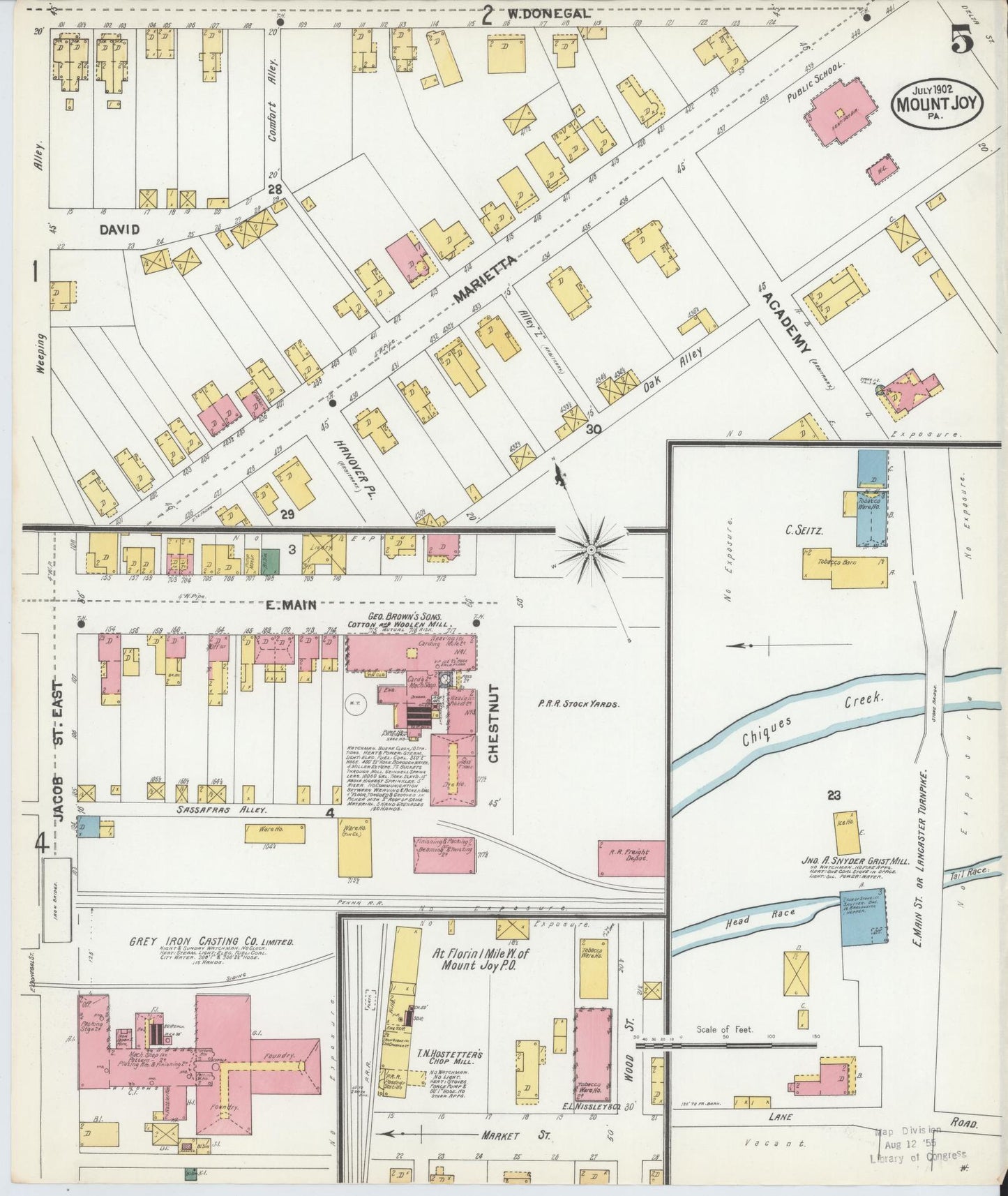 Sanborn Fire Insurance Map from Mount Joy, Lancaster County, Pennsylvania (1902), Sheet #0005 - Complete Map Set gallery image, historic Sanborn map, vintage wall art, Pennsylvania Pennsylvania