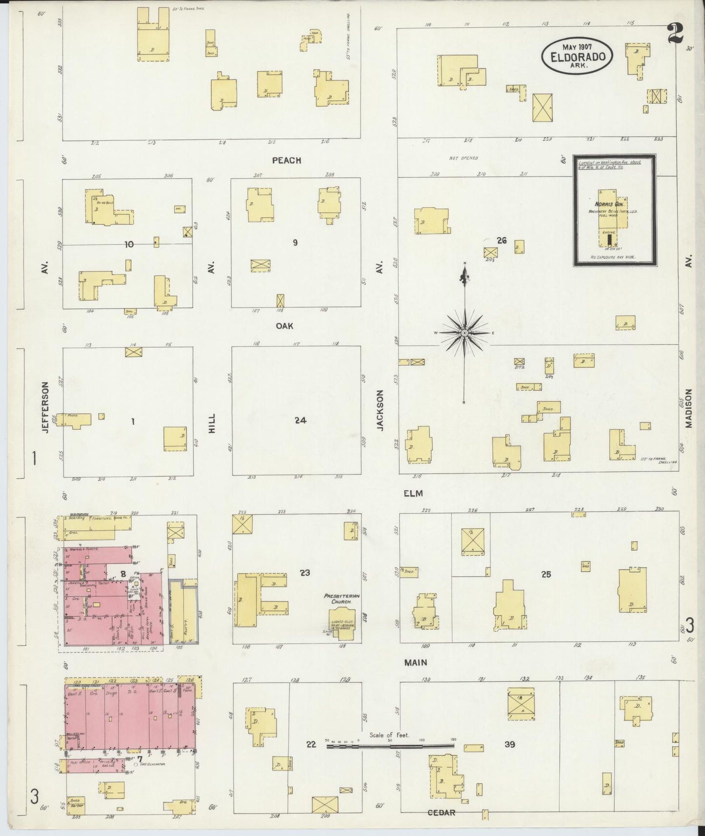 Sanborn Fire Insurance Map from El Dorado, Union County, Arkansas (1907), Sheet #0002 - Complete Map Set gallery image, historic Sanborn map, vintage wall art, Arkansas Arkansas