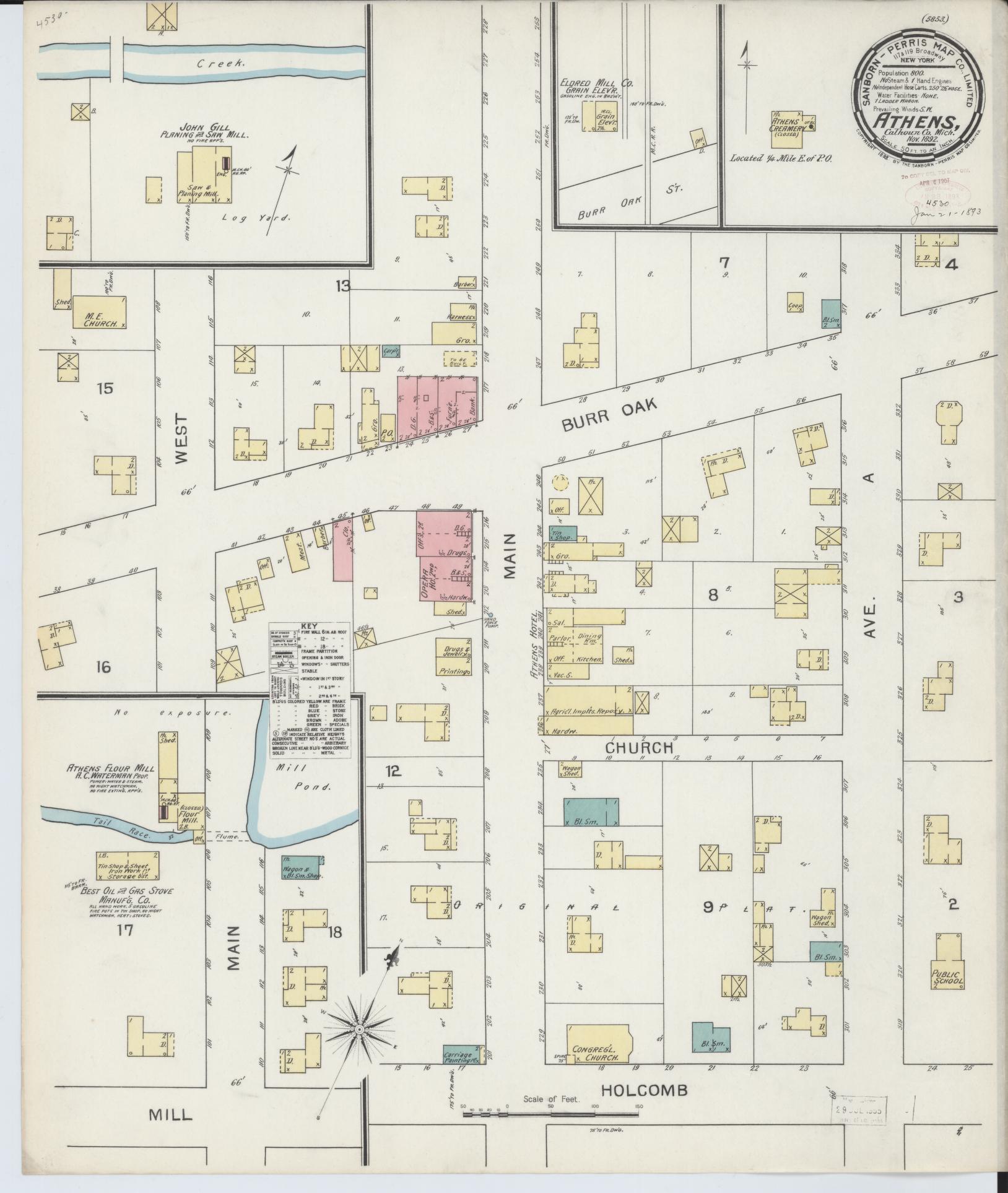 Sanborn Fire Insurance Map from Athens, Calhoun County, Michigan (1892), Sheet #0001 - Historic Sanborn Fire Insurance Map Print, vintage old map wall art, antique decor, genealogy gift, Michigan Michigan map