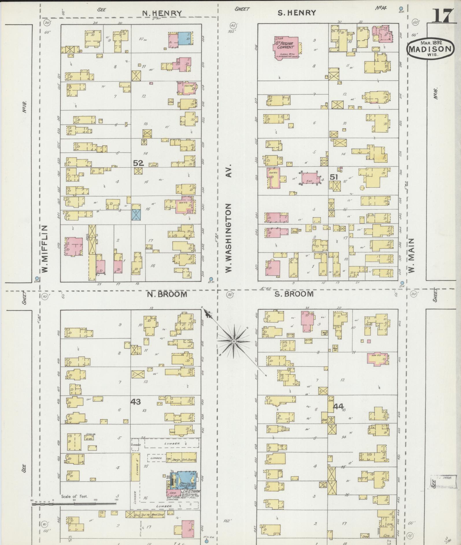 Sanborn Fire Insurance Map from Madison, Dane County, Wisconsin (1892), Sheet #0017 - Historic Sanborn Fire Insurance Map Print, vintage old map wall art, antique decor, genealogy gift, Wisconsin Wisconsin map