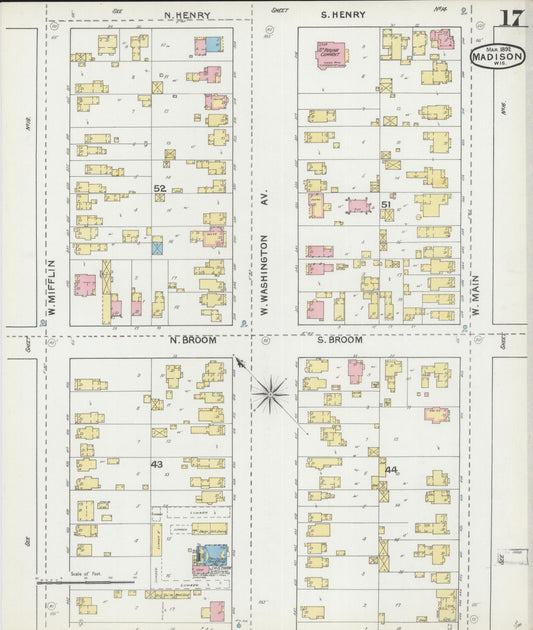 Sanborn Fire Insurance Map from Madison, Dane County, Wisconsin (1892), Sheet #0017 - Historic Sanborn Fire Insurance Map Print, vintage old map wall art, antique decor, genealogy gift, Wisconsin Wisconsin map