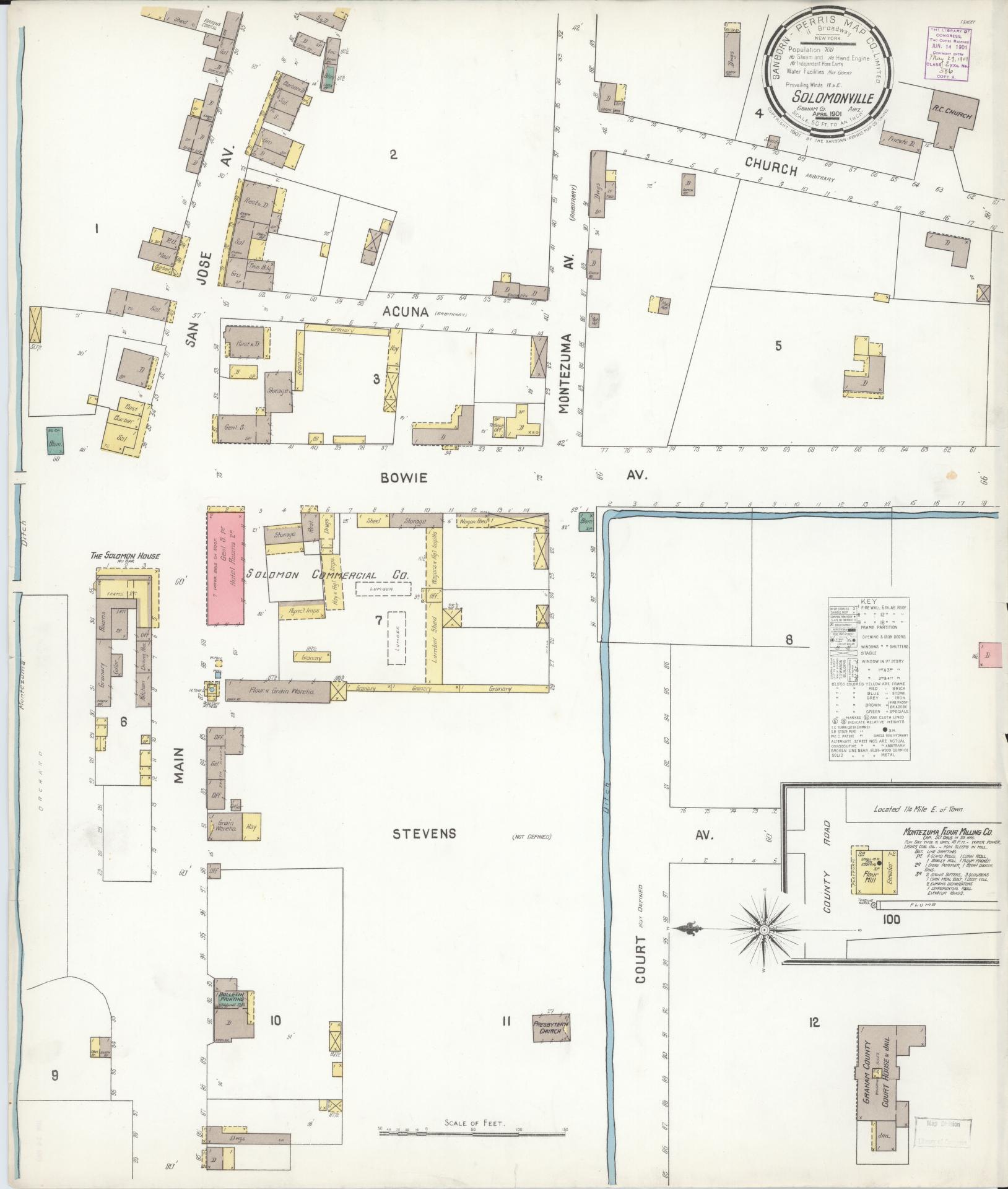 Sanborn Fire Insurance Map from Solomonville, Graham County, Arizona (1901), Sheet #0001 - Historic Sanborn Fire Insurance Map Print, vintage old map wall art, antique decor, genealogy gift, Arizona Arizona map