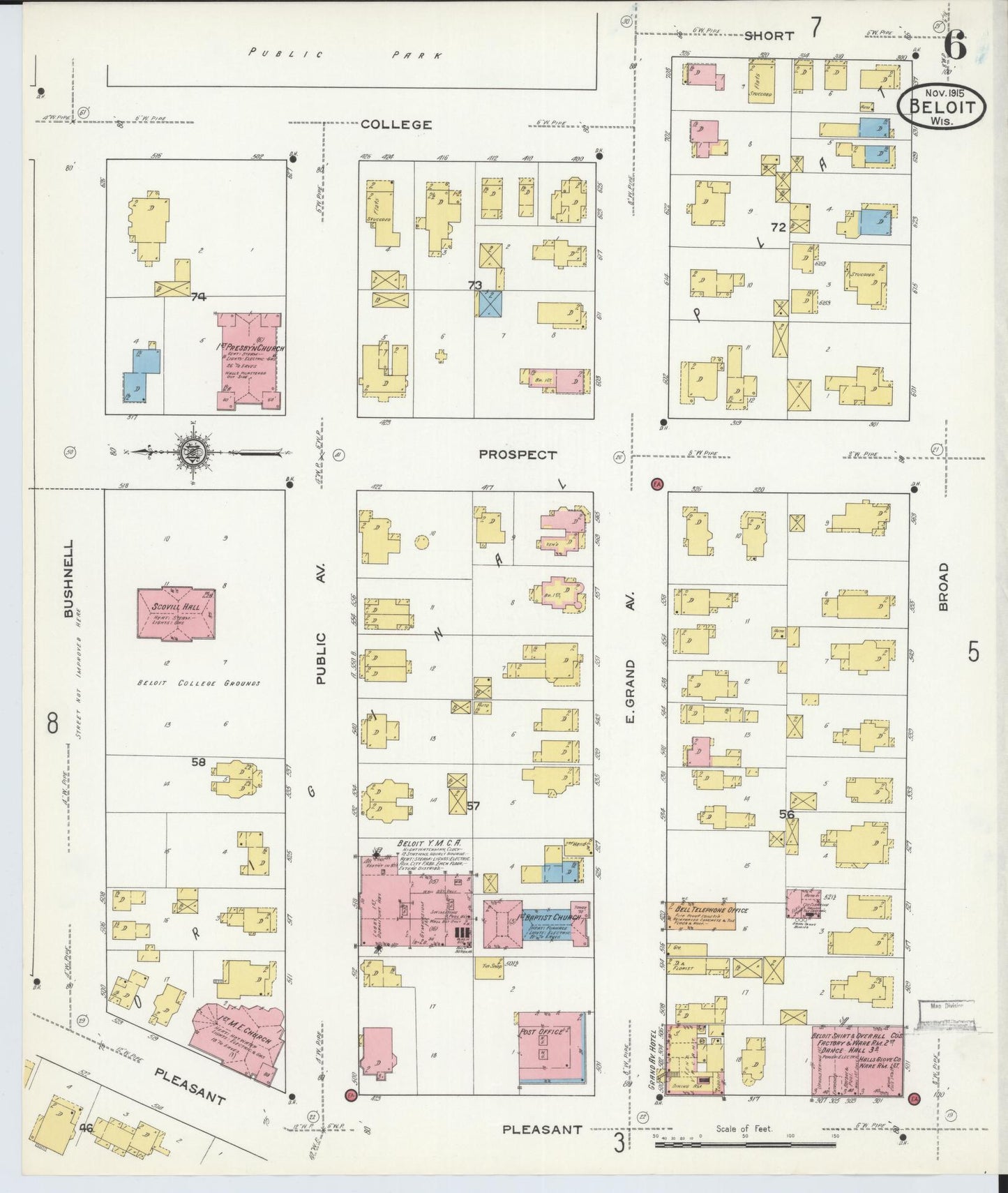 Sanborn Fire Insurance Map from Beloit, Rock County, Wisconsin (1915), Sheet #0006 - Historic Sanborn Fire Insurance Map Print, vintage old map wall art, antique decor, genealogy gift, Wisconsin Wisconsin map