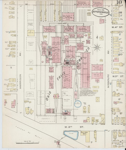 Sanborn Fire Insurance Map from Jeffersonville, Clark County, Indiana (1886), Sheet #0010 - Historic Sanborn Fire Insurance Map Print, vintage old map wall art, antique decor, genealogy gift, Indiana Indiana map