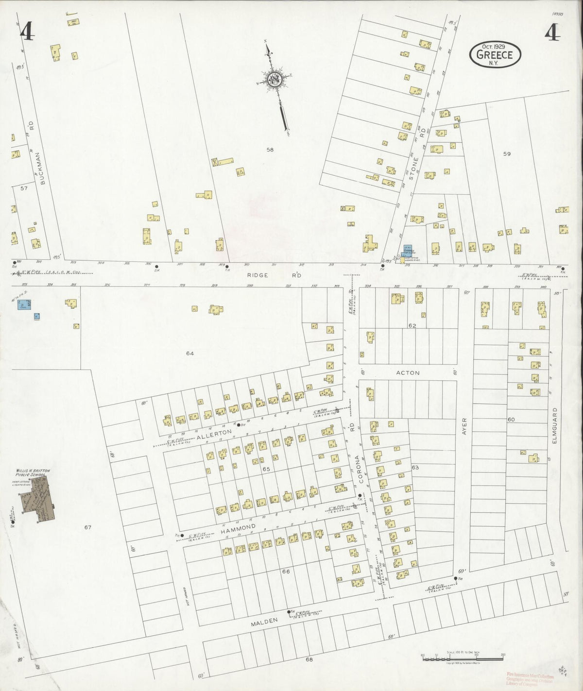 Sanborn Fire Insurance Map from Greece, Monroe County, New York (1929), Sheet #0004 - Historic Sanborn Fire Insurance Map Print, vintage old map wall art, antique decor, genealogy gift, New York New York map