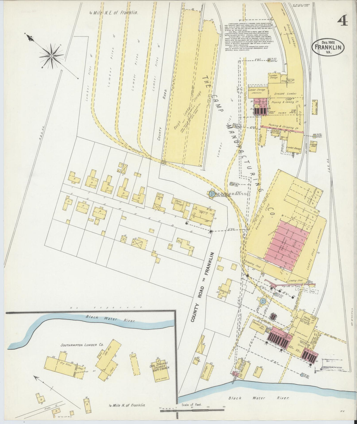 Sanborn Fire Insurance Map from Franklin, Independent Cities, Virginia (1902), Sheet #0004 - Complete Map Set gallery image, historic Sanborn map, vintage wall art, Virginia Virginia