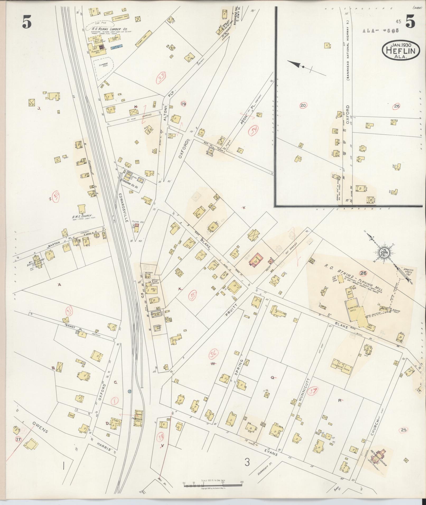 Sanborn Fire Insurance Map from Heflin, Cleburne County, Alabama (1940), Sheet #0005 - Complete Map Set gallery image, historic Sanborn map, vintage wall art, Alabama Alabama