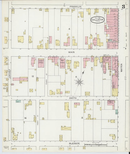 Sanborn Fire Insurance Map from Gallatin, Sumner County, Tennessee (1893), Sheet #0003 - Complete Map Set gallery image, historic Sanborn map, vintage wall art, Tennessee Tennessee